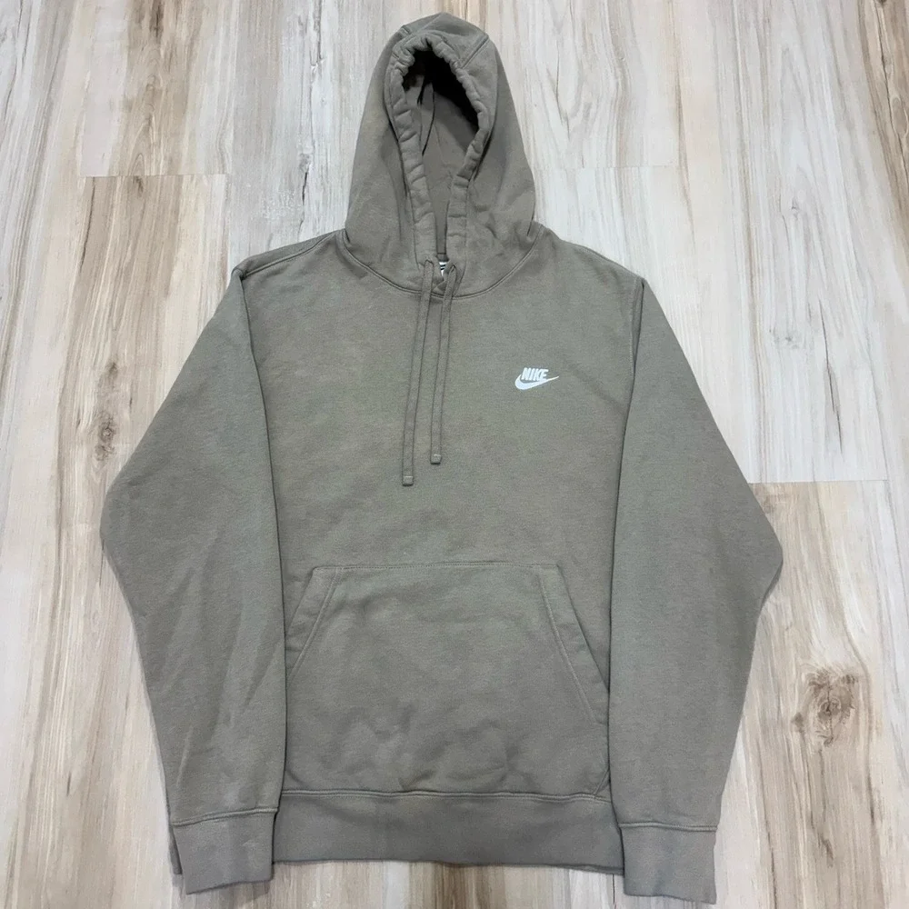Nike Sweater Mens Size Large Beige Sand Tan Swoosh Pullover Hoodie Sweatshirt